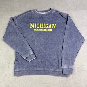chicka-d Michigan Wolverines Mineral Wash Sweatshirt Blue Large NCAA Pullover